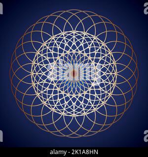 Goldenes Mandala auf dunkelblauem Hintergrund Stock Vektor