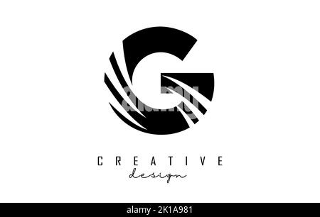 Schwarzes G-Logo mit führenden Linien und negativem Raumanzug. Brief mit geometrischen und kreativen Schnitten Design. Vektorgrafik mit Buchstabe. Stock Vektor