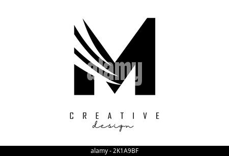 Schwarzes M-Logo mit führenden Linien und negativem Raumanzug. Brief mit geometrischen und kreativen Schnitten Design. Vektorgrafik mit Buchstabe. Stock Vektor