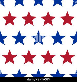 Horizontale Reihen mit Sternen nahtloses Muster. Amerikanische patriotische Hintergründe. Geometrische Drucke am Unabhängigkeitstag. Perfekt für Wahleinladungen. Stock Vektor