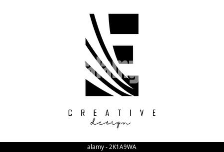 Schwarzes E-Logo mit führenden Linien und negativem Raumanzug. Brief mit geometrischen und kreativen Schnitten Design. Vektorgrafik mit Buchstabe. Stock Vektor