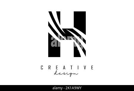 Schwarzes H-Logo mit führenden Linien und negativem Raumanzug. Brief mit geometrischen und kreativen Schnitten Design. Vektorgrafik mit Buchstabe. Stock Vektor