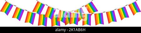 LGBT-Girlande. Regenbogenfarben Wimpel Kette. Party-Ammer Dekoration. Feiersteine für ein stolzes Dekor. Fußzeile und Banner-Hintergrund Stock Vektor