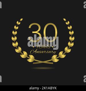 30-jähriges Jubiläum goldener Lorbeerkranz Label Vector Stock Vektor