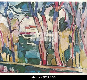 Landschaft mit roten Bäumen, 1906. Paintig von Maurice Vlaminck. Maurice de Vlaminck (4. April 1876 – 11. Oktober 1958) war ein französischer Maler. Zusammen mit André Derain und Henri Matisse gilt er als eine der Hauptfiguren der Fauve-Bewegung, einer Gruppe moderner Künstler, die von 1904 bis 1908 in ihrer intensiven Farbgebung vereint waren. Vlaminck war einer der Fauves auf der umstrittenen Salon d'Automne Ausstellung von 1905. Stockfoto