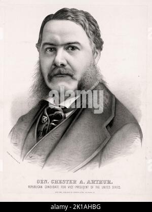 Ein Porträt des US-Präsidenten Chester Arthur, der 21. Präsident der USA war. Er übernahm sein Amt nach dem Tod von Präsident James Garfield, der zwei Monate nach der Erschießung von Charles Guiteau starb Stockfoto