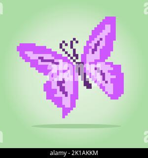 Pixel 8 Bit Schmetterling. Tier für Spielelemente in Vektorgrafik. Stock Vektor