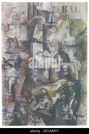 Georges Braque, der Portugiese, 1911, Öl auf Leinwand. Georges Braque, 13. Mai 1882 - 31. August 1963, war ein bedeutender französischer Maler, Kollagist, Zeichner, Grafiker und Bildhauer des 20.. Jahrhunderts. Seine bemerkenswertesten Beiträge waren in seinem Bündnis mit dem Fauvismus von 1905 und seiner Rolle bei der Entwicklung des Kubismus. Braques Arbeit zwischen 1908 und 1912 ist eng mit der seines Kollegen Pablo Picasso verbunden. Ihre jeweiligen kubistischen Werke waren viele Jahre lang nicht zu unterscheiden, doch die stille Natur Braques wurde teilweise durch den Ruhm und die Bekanntheit Picassos verdunkelt. Stockfoto