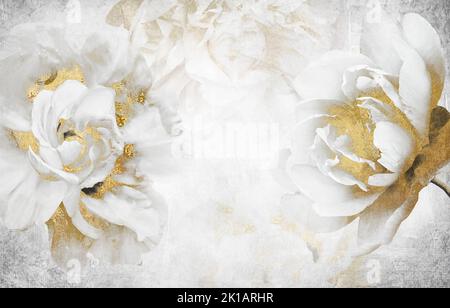 Abstrakt, Blumen, Gold Element Hintergrund. Die Mode der modernen Kunst Wand Stockfoto
