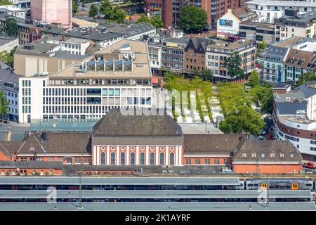 Luftaufnahme, Hamm Westf. Hauptbahnhof, Empfangsgebäude, Zentrum, Hamm, Ruhrgebiet, Nordrhein-Westfalen, Deutschland, Bahnhof, DE, Deutsche Bahn AG, Stockfoto