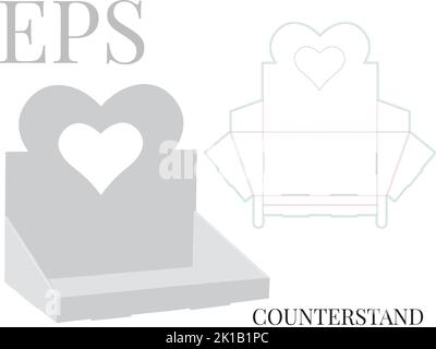 Thekenständer mit Herz, Vektor mit Stempelschnitt, lasergeschnittene Schichten. Zähleranzeige, Vorlage. Ablagefach für Kopfzeile. Weiß, klar, blank, isoliert aufgemacht Stock Vektor