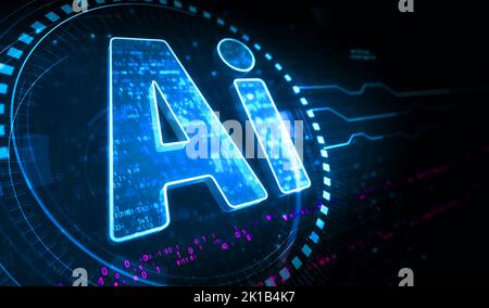 Künstliche Intelligenz Technologie KI und Deep Learning Symbol digitales Konzept. Netzwerk, Cyber-Technologie und Computer Hintergrund abstrakt 3D illustraa Stockfoto