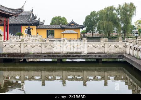 Die Landschaft des Quanfu-Tempels in Suzhou, China Stockfoto