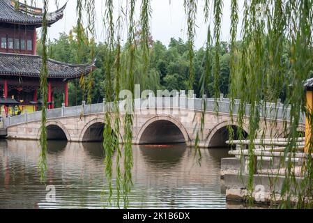 Die Landschaft des Quanfu-Tempels in Suzhou, China Stockfoto