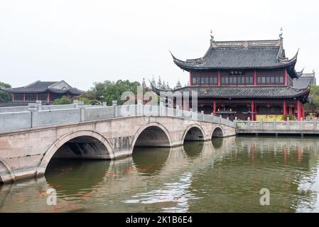 Die Landschaft des Quanfu-Tempels in Suzhou, China Stockfoto