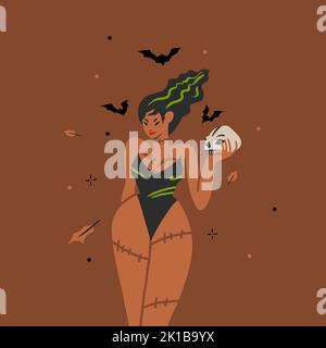 Handgezeichnete abstrakte Vektor Grafik Cliparts Illustrationen, Halloween Urlaub Kostüm Party Erwachsene Menschen Charaktere Sammlung Set.Gruseliges Halloween Stock Vektor