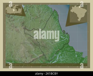 Amapa, Bundesstaat Brasilien. Höhenkarte im Wiki-Stil mit Seen und Flüssen. Karten für zusätzliche Eckposition Stockfoto