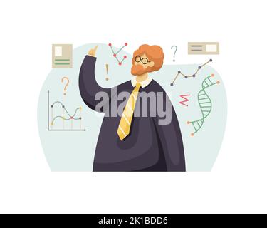 Vektordarstellung eines Wissenschaftlers, der in der Forschung tätig ist. Beruf. Stock Vektor