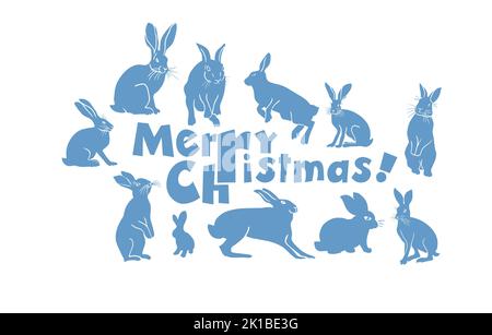 Viele Hasen. Frohe Weihnachten. Vektorgrafik Stock Vektor