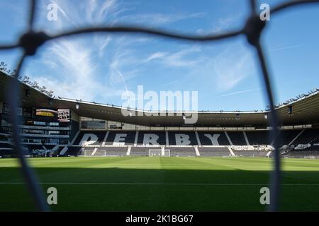 Allgemeiner Blick auf Pride Park, Heimat von Derby County während des Sky Bet League 1-Spiels zwischen Derby County und Wycombe Wanderers am Samstag, 17.. September 2022, im Pride Park, Derby. Stockfoto