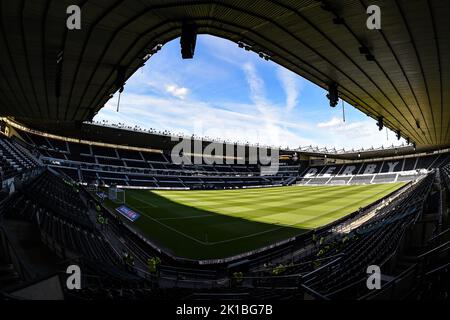 Allgemeiner Blick auf Pride Park, Heimat von Derby County während des Sky Bet League 1-Spiels zwischen Derby County und Wycombe Wanderers am Samstag, 17.. September 2022, im Pride Park, Derby. Stockfoto