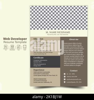 Web Developer Resume Template, CV-Design-Vorlage für Web-Designer Stock Vektor