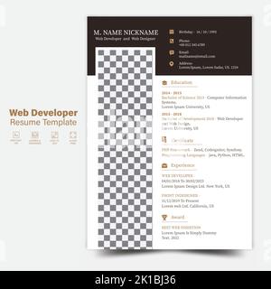 Web Developer Resume Template, CV-Design-Vorlage für Web-Designer Stock Vektor