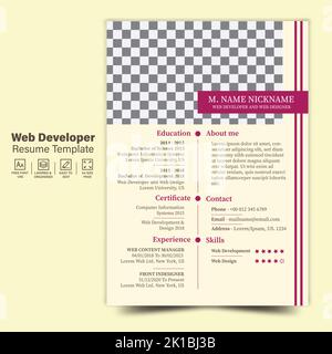 Web Developer Resume Template, CV-Design-Vorlage für Web-Designer Stock Vektor