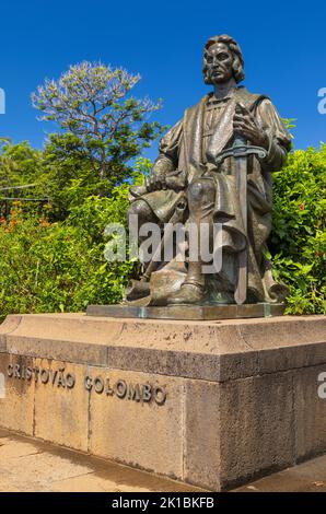 Statue von Christoph Kolumbus im Santa Catarina Park, Funchal, Madeira, Portugal Stockfoto