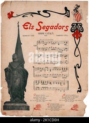 Partitura Musical del himno catalán Els Segadors, de Marraco (hijos). Años 1910. Stockfoto