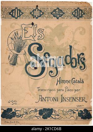 Partitura Musical del himno catalán Els Segadors, de Antonio Insenser. Año 1899. Stockfoto