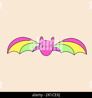 Happy Retro bunte Fledermaus. Groovige Hippie Halloween Illustration. Vorlage für Aufkleber, Poster und T-Shirt Stock Vektor