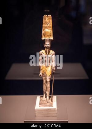 Statuette des gottes Amun-Re, vergoldet, Dritte Zwischenperiode, Karnak, Theben, Ägypten, Sammlung des British Museum. Stockfoto