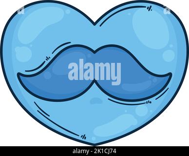 Blaues Herz mit Schnurrbart-Symbol Stock Vektor