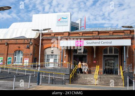 Southend Central Railway Station in Southend on Sea, Essex, Großbritannien. Eine C2C-Netzwerk-Station in der Stadt in der Nähe des Campus des South Essex College Stockfoto