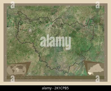 Kaskaden, Region von Burkina Faso. Hochauflösende Satellitenkarte. Standorte der wichtigsten Städte der Region. Karten für zusätzliche Eckposition Stockfoto