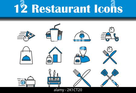 Symbol Für Restaurant Gesetzt. Editierbare Fett Formatigte Kontur Mit Farbfüllungsdesign. Vektorgrafik. Stock Vektor