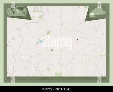 Hauts-Bassins, Region von Burkina Faso. Öffnen Sie Die Straßenkarte. Standorte der wichtigsten Städte der Region. Karten für zusätzliche Eckposition Stockfoto