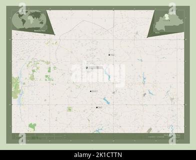 Nord, Region Burkina Faso. Öffnen Sie Die Straßenkarte. Orte und Namen der wichtigsten Städte der Region. Karten für zusätzliche Eckposition Stockfoto