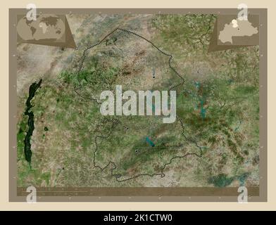Nord, Region Burkina Faso. Hochauflösende Satellitenkarte. Standorte der wichtigsten Städte der Region. Karten für zusätzliche Eckposition Stockfoto