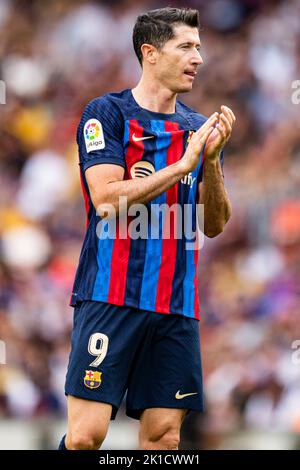 Barcelona, Spanien. 17. September 2022. Robert Lewandowski (FC Barcelona) wird während des Fußballspiels der La Liga zwischen dem FC Barcelona und dem FC Elche am 17. September 2022 im Camp Nou Stadium in Barcelona, Spanien, abgebildet. Foto: Siu Wu. Kredit: dpa/Alamy Live Nachrichten Stockfoto