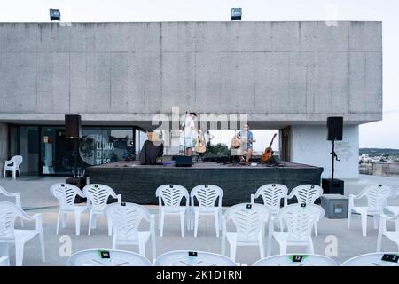 VerdCel, -AlFons Om-. , Terrasse des El Molinar Gebäudes, Montuïri, Mallorca, Balearen, Spanien. Stockfoto