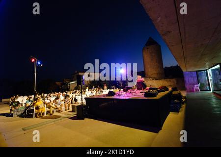 VerdCel, -AlFons Om-. , Terrasse des El Molinar Gebäudes, Montuïri, Mallorca, Balearen, Spanien. Stockfoto