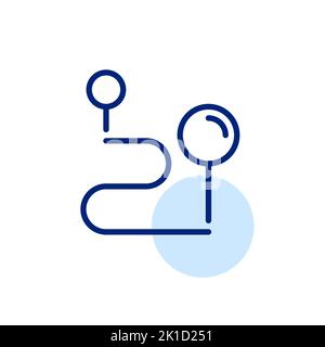 Gliederung des Navigationspfads. Route zwischen zwei Punkten. Pixel-perfektes, bearbeitbares Strichsymbol Stock Vektor