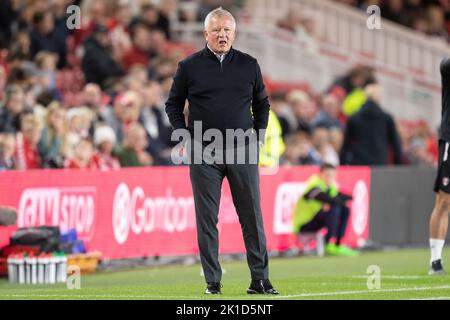 Middlesbrough, Großbritannien. 17. September 2022. Chris Wilder Manager von Middlesbrough während des Sky Bet Championship Spiels Middlesbrough gegen Rotherham United im Riverside Stadium, Middlesbrough, Großbritannien, 17.. September 2022 (Foto von James Heaton/Nachrichtenbilder) Kredit: Nachrichtenbilder LTD/Alamy Live News Stockfoto