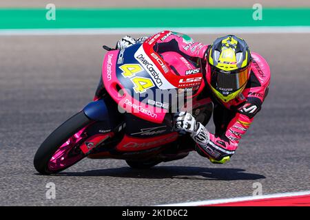 David Munoz aus Spanien vom BOE Motorsports Team mit KTM während des Moto3 Freifahrens des MotoGP Gran Premio Animoca Brands de Aragon auf dem Motorland Aragon Circuit in Alcaniz, Spanien. Stockfoto