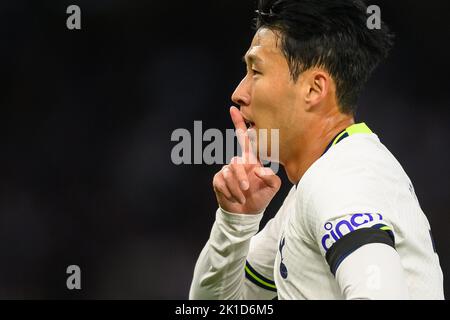 London, Großbritannien. 17 Sep 2022 - Tottenham Hotspur gegen Leicester City - Premier League - Tottenham Hotspur Stadium Heung-Min Son feiert sein 2.-Tor während des Spiels gegen Leicester City. Bildquelle : Mark Pain / Alamy Live News Stockfoto