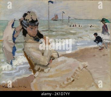 Camille am Strand in Trouville. Claude Monet. 1870. Stockfoto