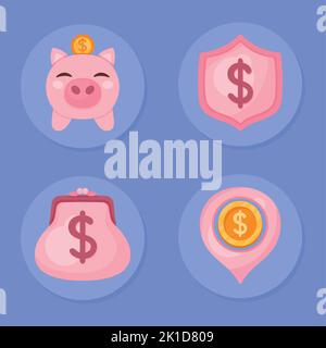 Satz von Symbolen Geld Einkommen Stock Vektor