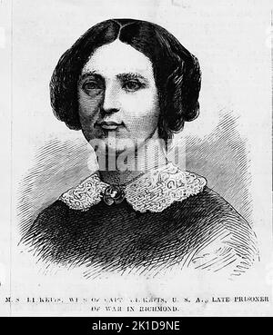 Porträt von Fannie Lawrence Ricketts, Ehefrau von Captain James Ricketts, verstorbener Kriegsgefangener in Richmond, Virginia. 1862. 19. Jahrhundert American Civil war Illustration aus Frank Leslie's Illustrated Newspaper Stockfoto